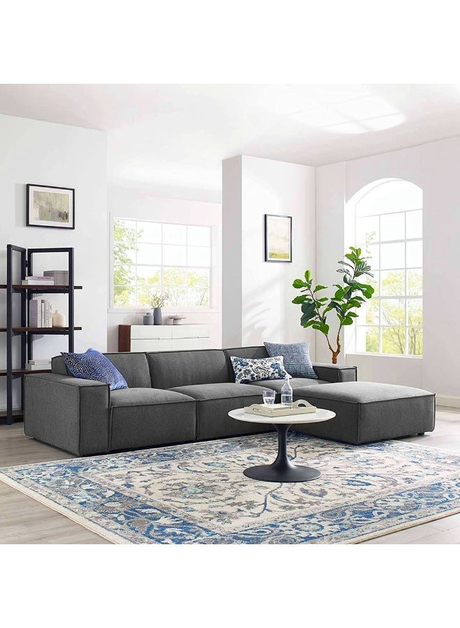 Al Zakharef Furniture Zaraar Modern Velvet Fabric Sectional Sofa with Chaise (Left Side) – Soft Velvet Upholstery, Deep Cushioned Seating, Contemporary Luxury Living Room Sofa – Dark Grey - Image 1